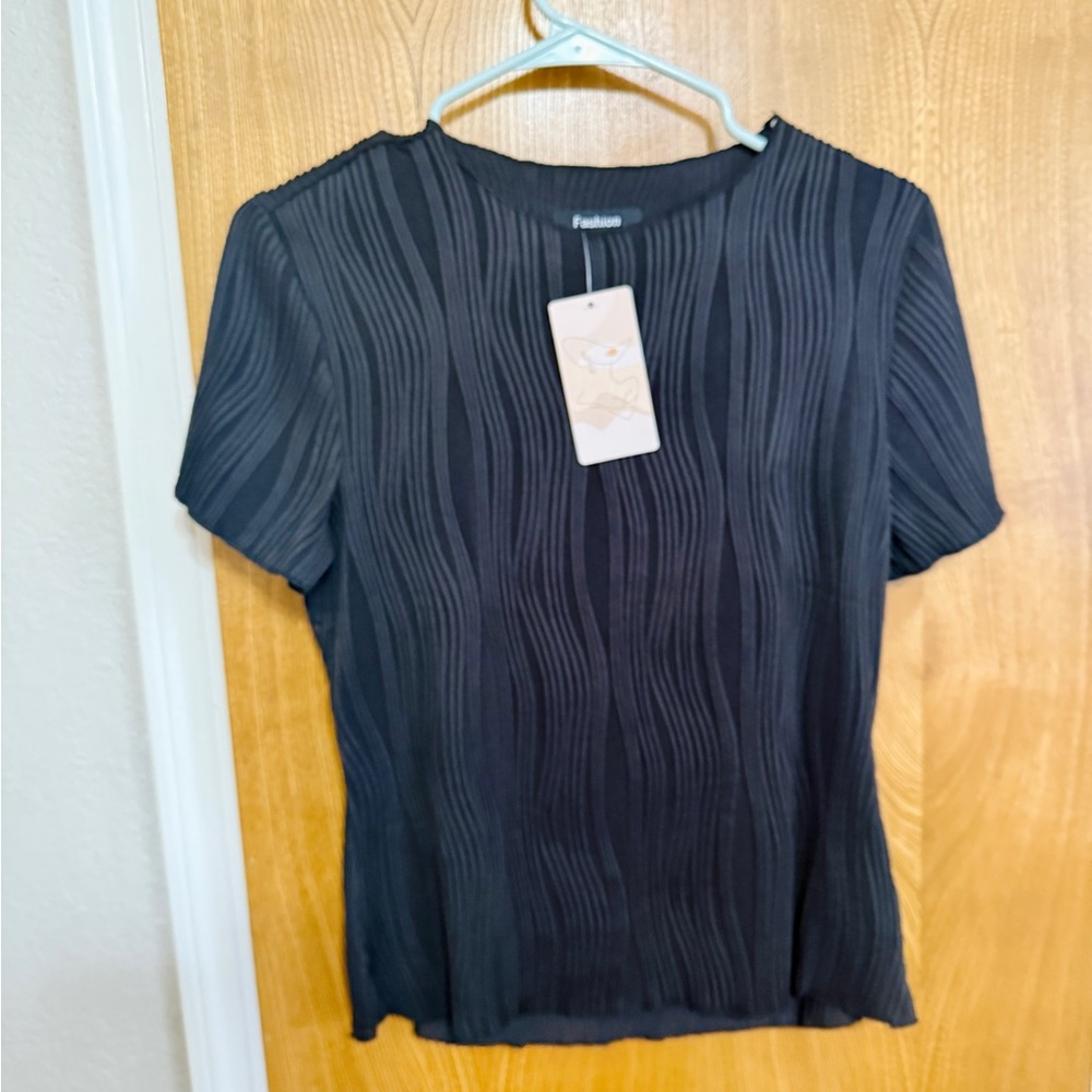 Elegant Black Pleated Women's Blouse